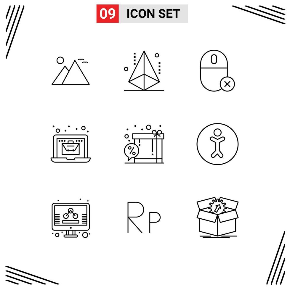 Pack of 9 creative Outlines of bag online modeling mouse gadget Editable Vector Design Elements