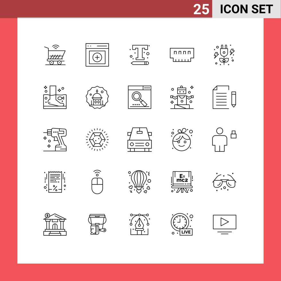 Group of 25 Modern Lines Set for memory gadget font devices web Editable Vector Design Elements