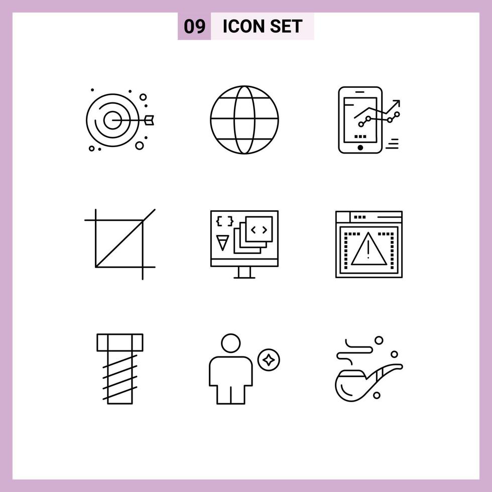 Pack of 9 creative Outlines of coding tool graph symbols crop Editable Vector Design Elements