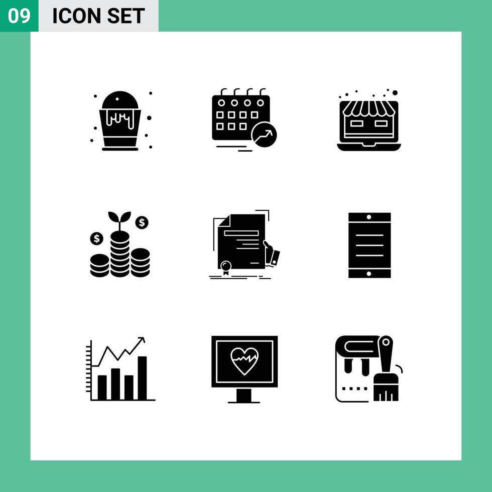 Solid Glyph Pack of 9 Universal Symbols of degree money arrow investment online store Editable Vector Design Elements