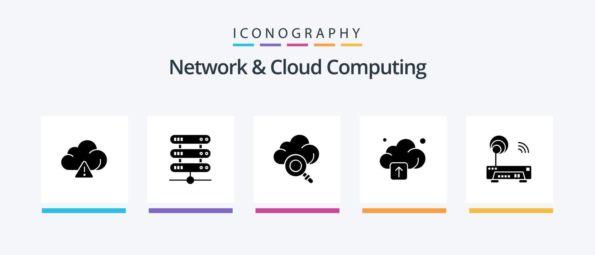 Network And Cloud Computing Glyph 5 Icon Pack Including . router. research. electronic. technology. Creative Icons Design vector