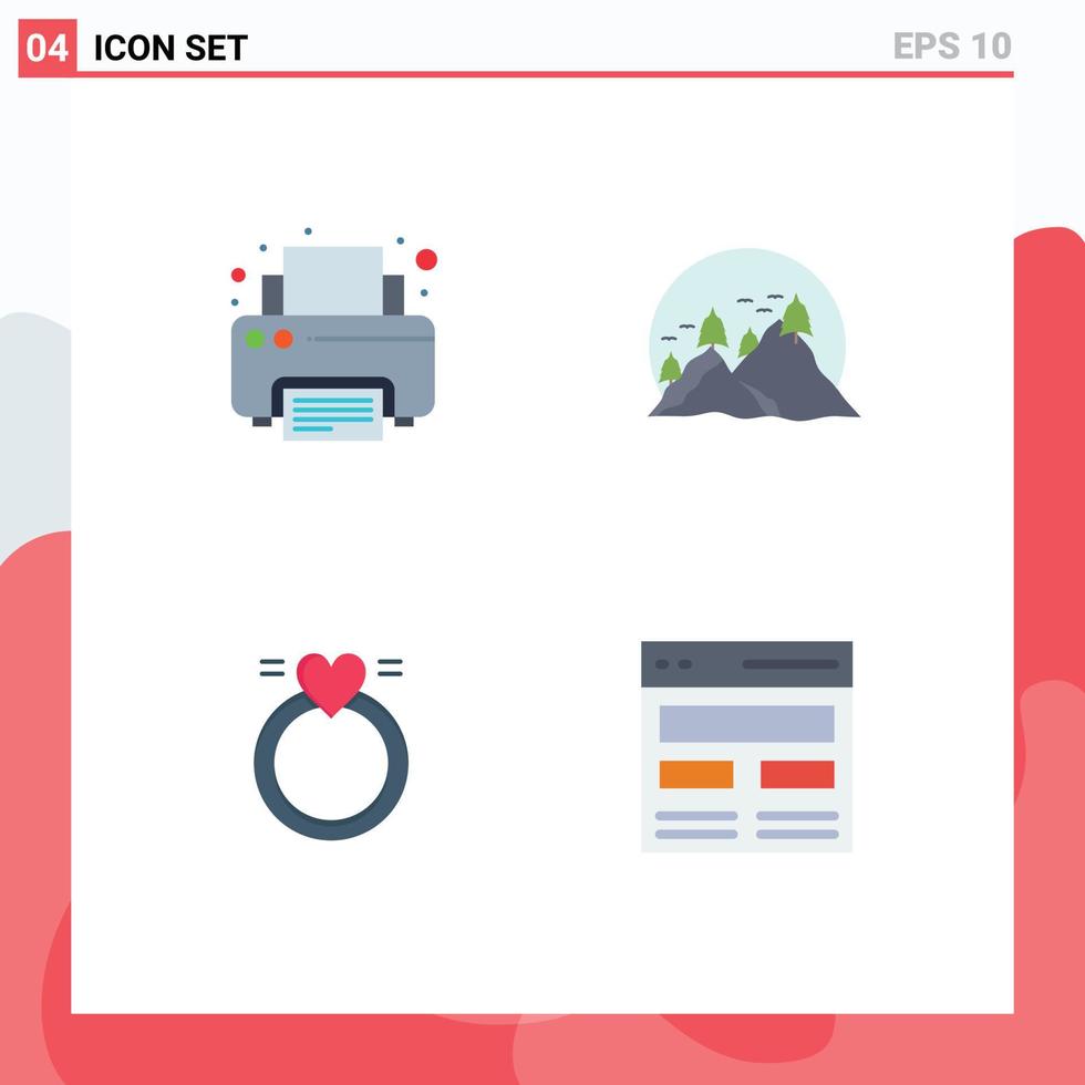 Set of 4 Vector Flat Icons on Grid for fax ring printing nature love Editable Vector Design Elements