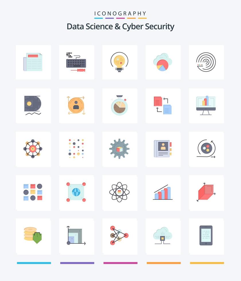 Creative Data Science And Cyber Security 25 Flat icon pack  Such As forecasting model. forecasting. insight. cloud scince. cloud vector