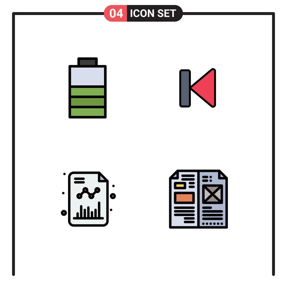 User Interface Pack of 4 Basic Filledline Flat Colors of battery chart back media growth Editable Vector Design Elements