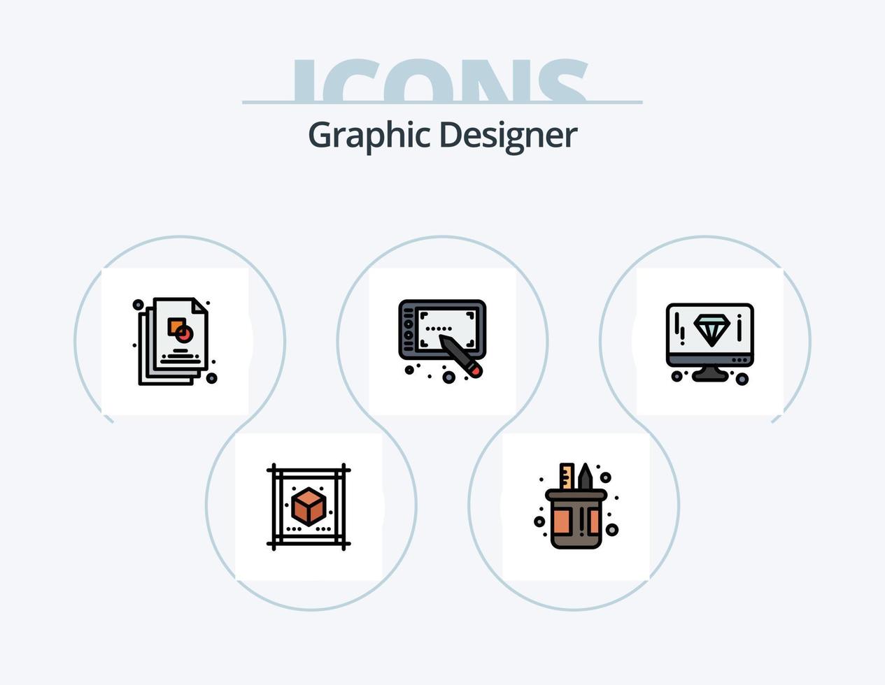 Graphic Designer Line Filled Icon Pack 5 Icon Design. pencil. holder. misc. box. rubber vector