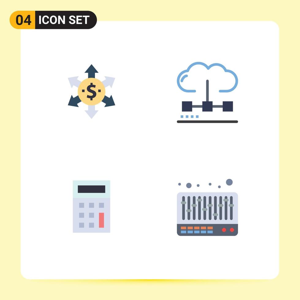 Set of 4 Modern UI Icons Symbols Signs for dollar calculate cloud media mixer Editable Vector Design Elements