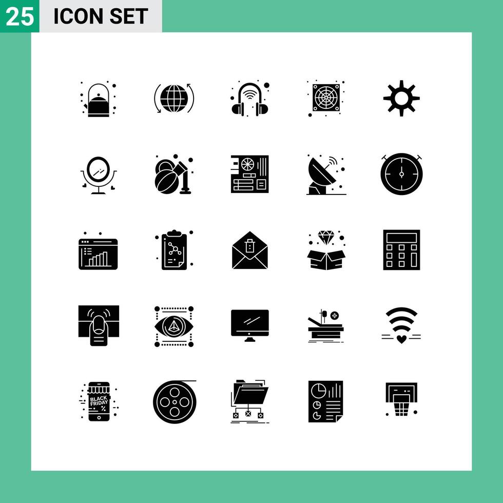 Universal Icon Symbols Group of 25 Modern Solid Glyphs of love wheel technology setting fan Editable Vector Design Elements