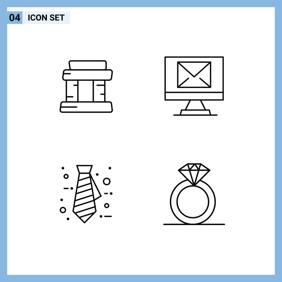 Set of 4 Vector Filledline Flat Colors on Grid for landmark diamond compose business ring Editable Vector Design Elements