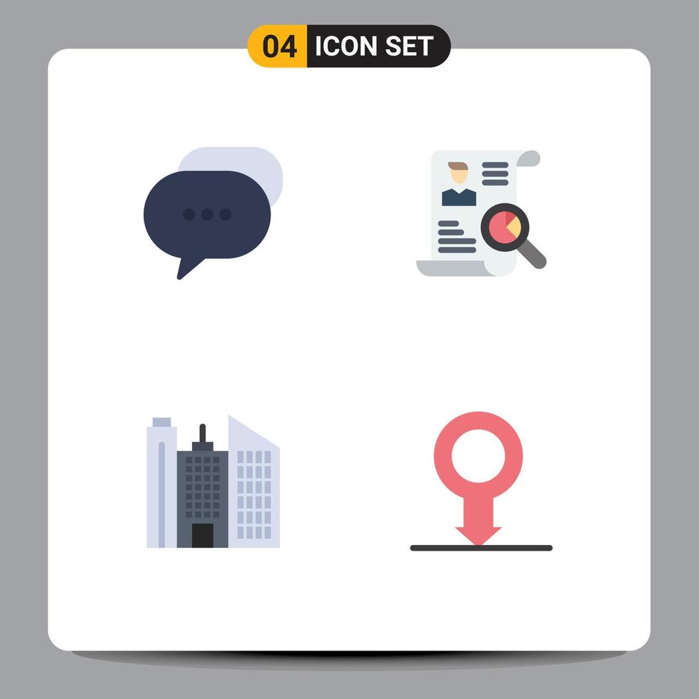 Pack of 4 creative Flat Icons of chat building bubble cv office Editable Vector Design Elements