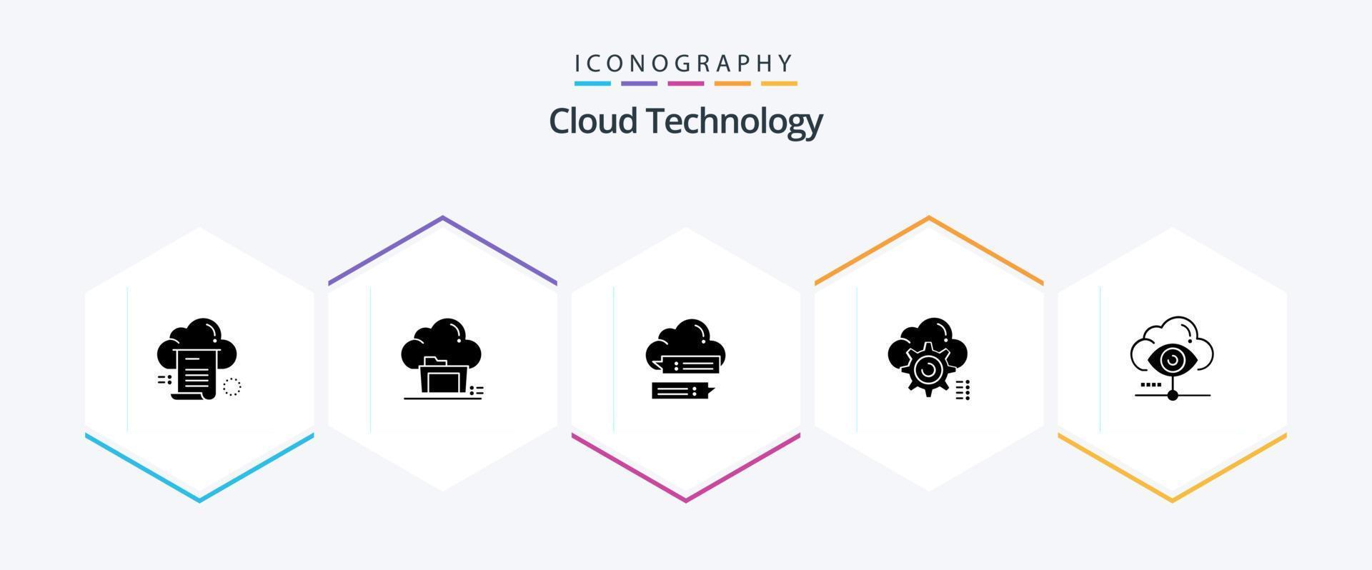 Cloud Technology 25 Glyph icon pack including cloud. gear. data. messages. online vector