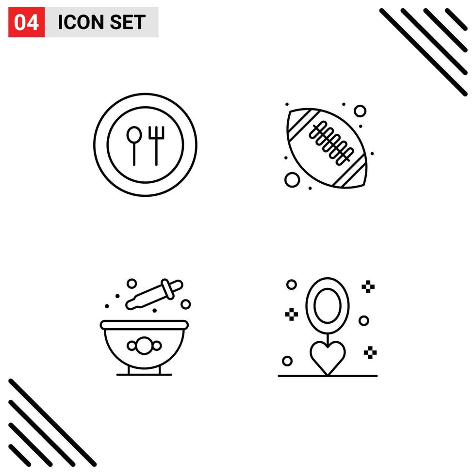 conjunto de 4 4 moderno ui íconos símbolos señales para comida colorante plato fútbol americano colorante editable vector diseño elementos