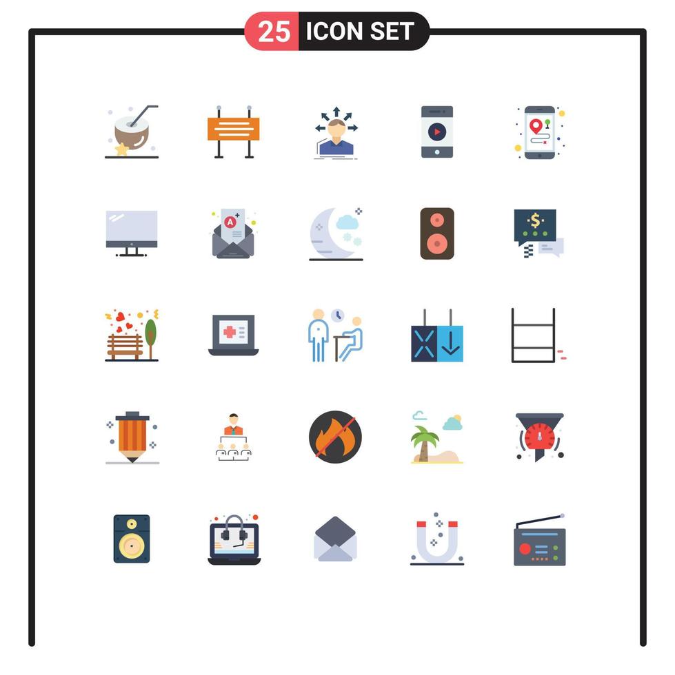 25 User Interface Flat Color Pack of modern Signs and Symbols of location sound conversion music transition Editable Vector Design Elements