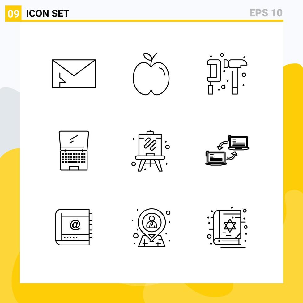 Set of 9 Modern UI Icons Symbols Signs for laptop monitor study computer gear Editable Vector Design Elements