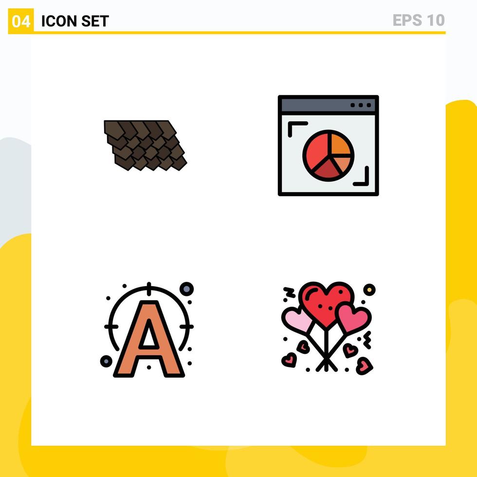 Set of 4 Modern UI Icons Symbols Signs for roof text construction internet connect Editable Vector Design Elements