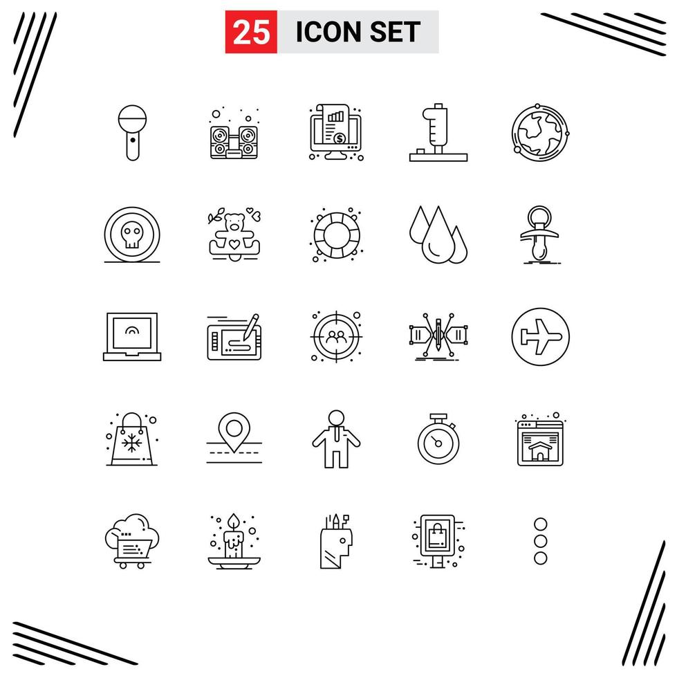 Pack of 25 Modern Lines Signs and Symbols for Web Print Media such as joystick device speaker controller chart Editable Vector Design Elements
