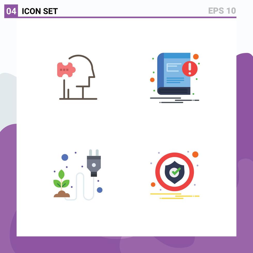 Group of 4 Modern Flat Icons Set for psychiatry electricity solutions notice herb Editable Vector Design Elements