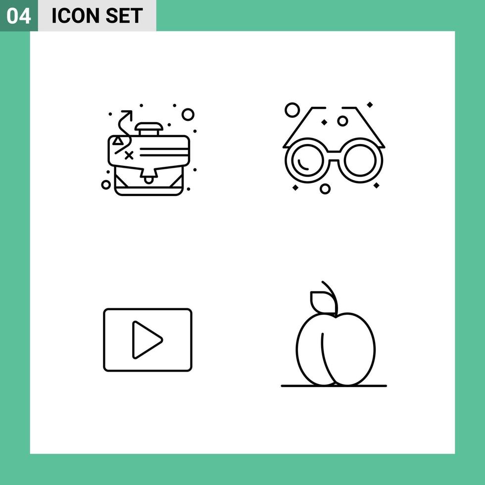Set of 4 Modern UI Icons Symbols Signs for path youtube case eye video Editable Vector Design Elements