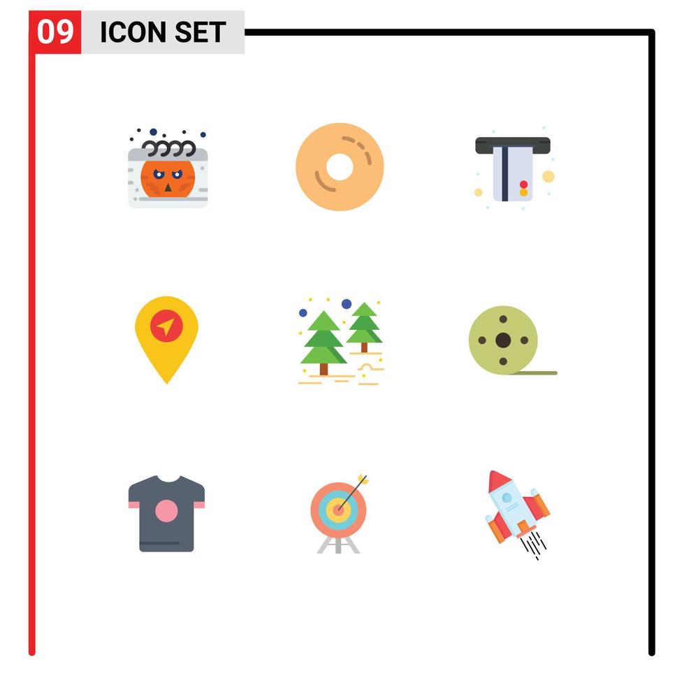 Pack of 9 Modern Flat Colors Signs and Symbols for Web Print Media such as jungle pointer sweet map credit Editable Vector Design Elements