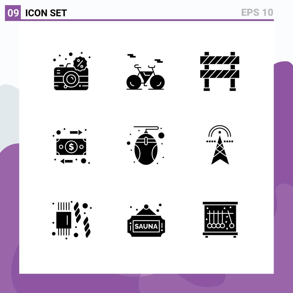Universal Icon Symbols Group of 9 Modern Solid Glyphs of computer flow barrier business under construction Editable Vector Design Elements
