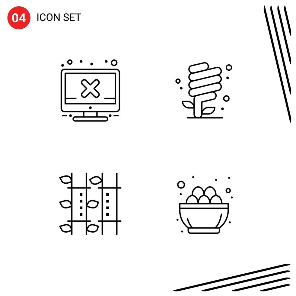 Pack of 4 creative Filledline Flat Colors of computer bamboo error environment relax Editable Vector Design Elements