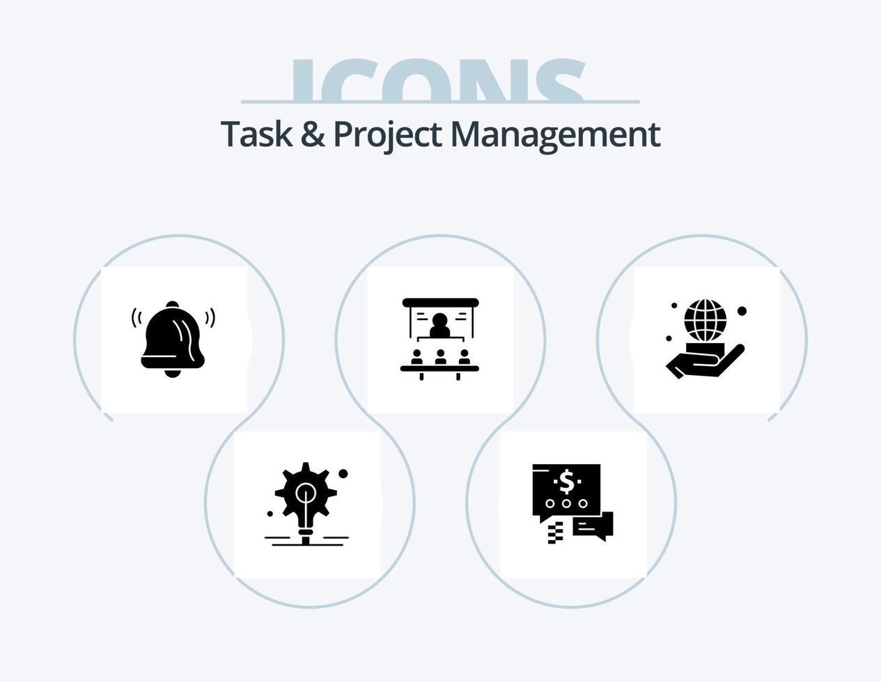 Task And Project Management Glyph Icon Pack 5 Icon Design. projector. office . market share . vector