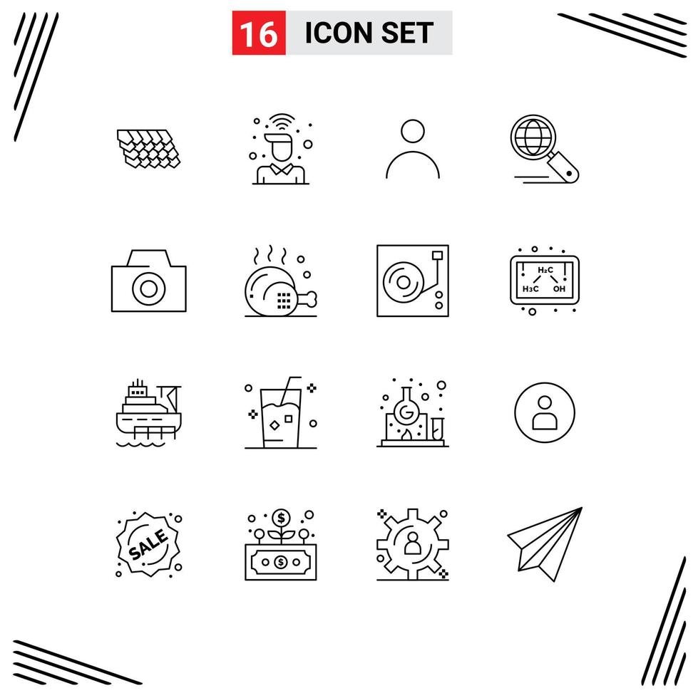User Interface Pack of 16 Basic Outlines of photo search wifi internet user Editable Vector Design Elements