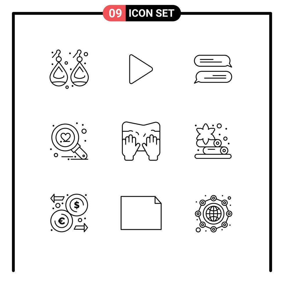 User Interface Pack of 9 Basic Outlines of text type chatting massage love Editable Vector Design Elements