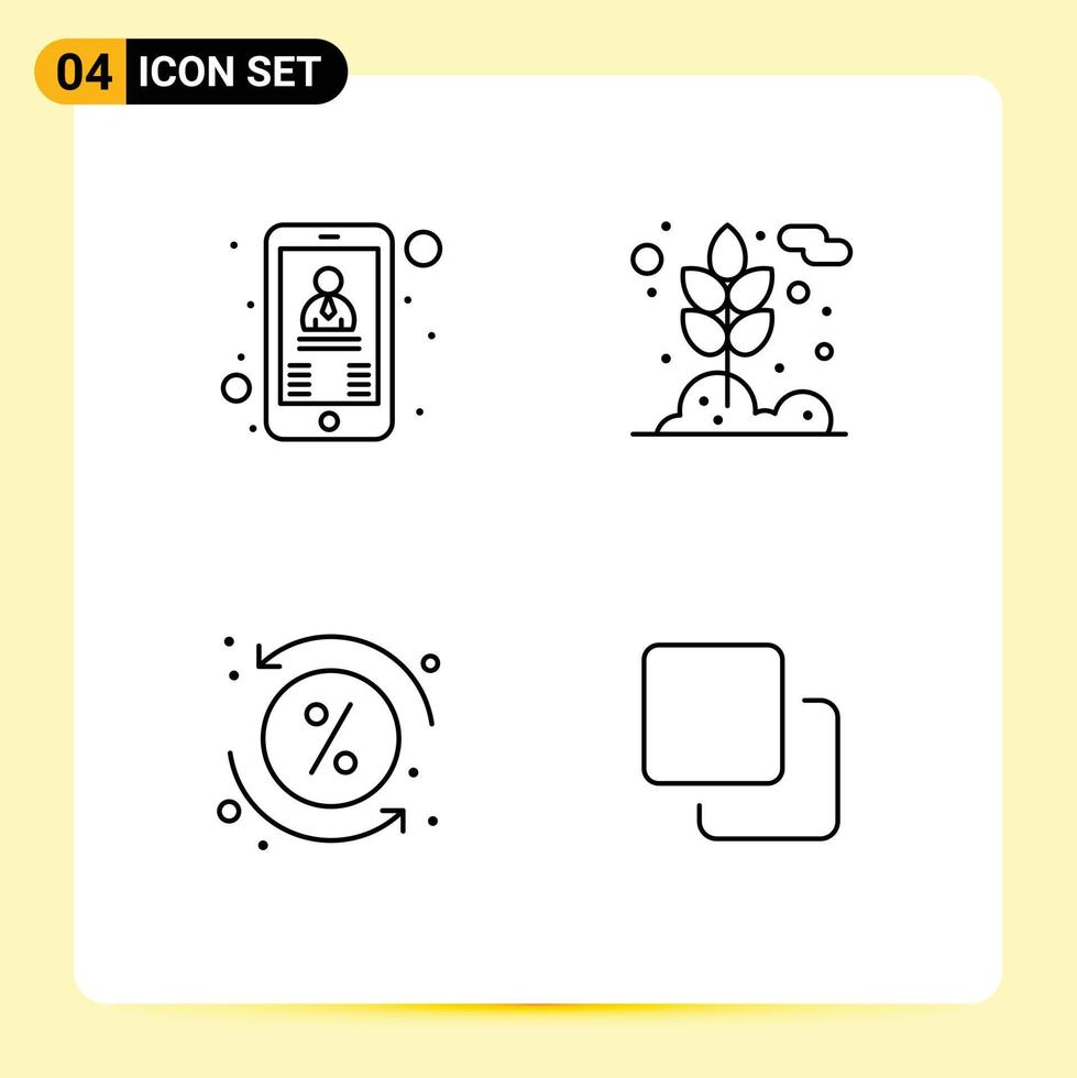 Set of 4 Modern UI Icons Symbols Signs for contact loan boss plant transaction Editable Vector Design Elements