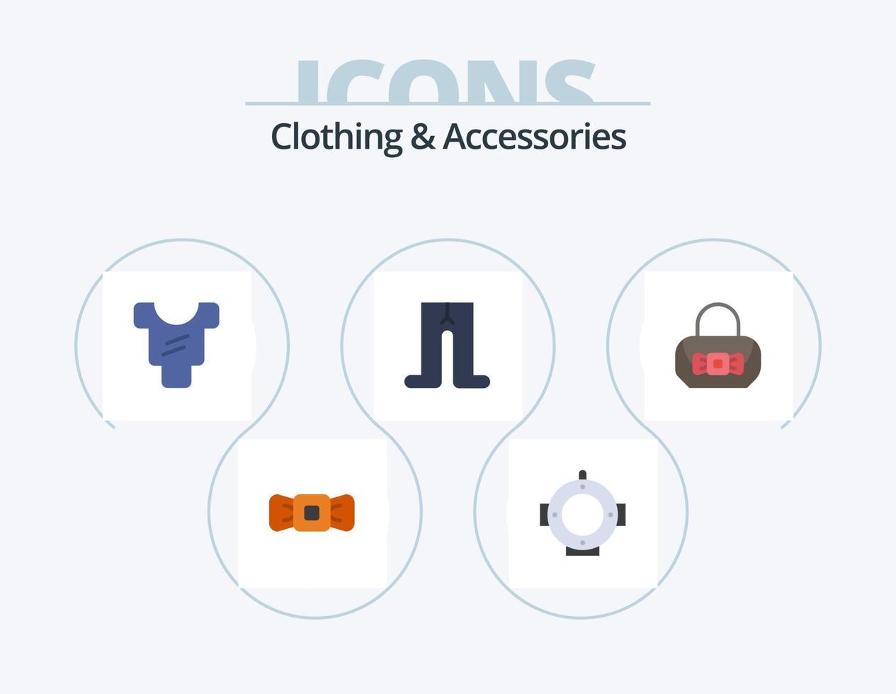 ropa y accesorios plano icono paquete 5 5 icono diseño. . cartera. cuerpo. moda. medias vector
