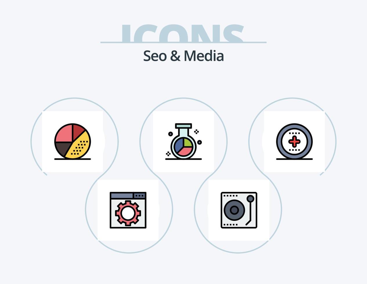 Seo and Media Line Filled Icon Pack 5 Icon Design. optimization. engine. media. track. media vector
