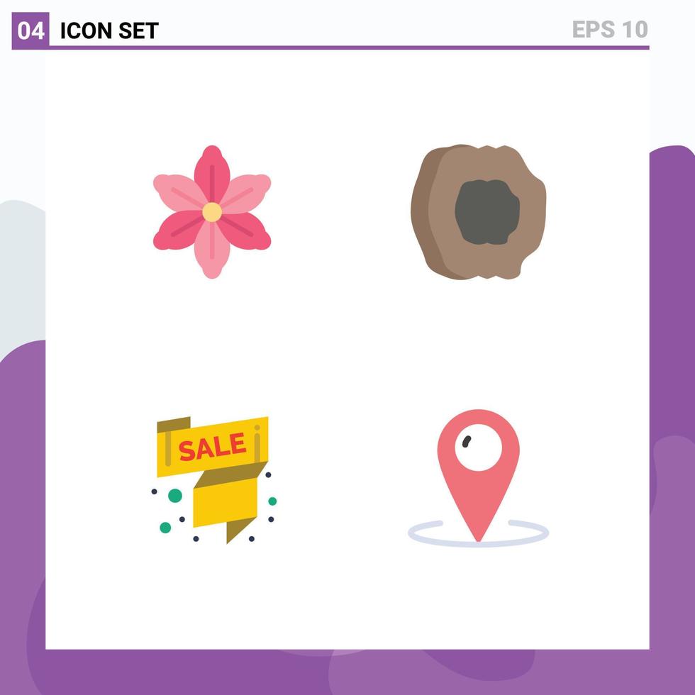 Group of 4 Modern Flat Icons Set for flower label spring food sale label Editable Vector Design Elements