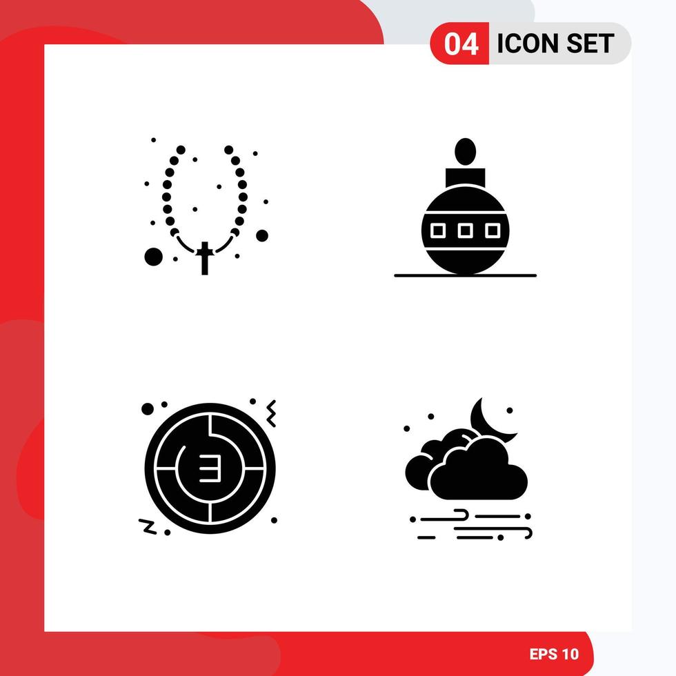 Modern Set of 4 Solid Glyphs Pictograph of necklace timer jewelry globe clock Editable Vector Design Elements
