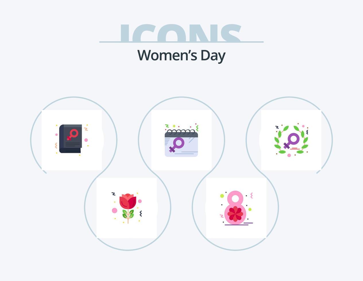 Womens Day Flat Icon Pack 5 Icon Design. power. women. library. women. day vector