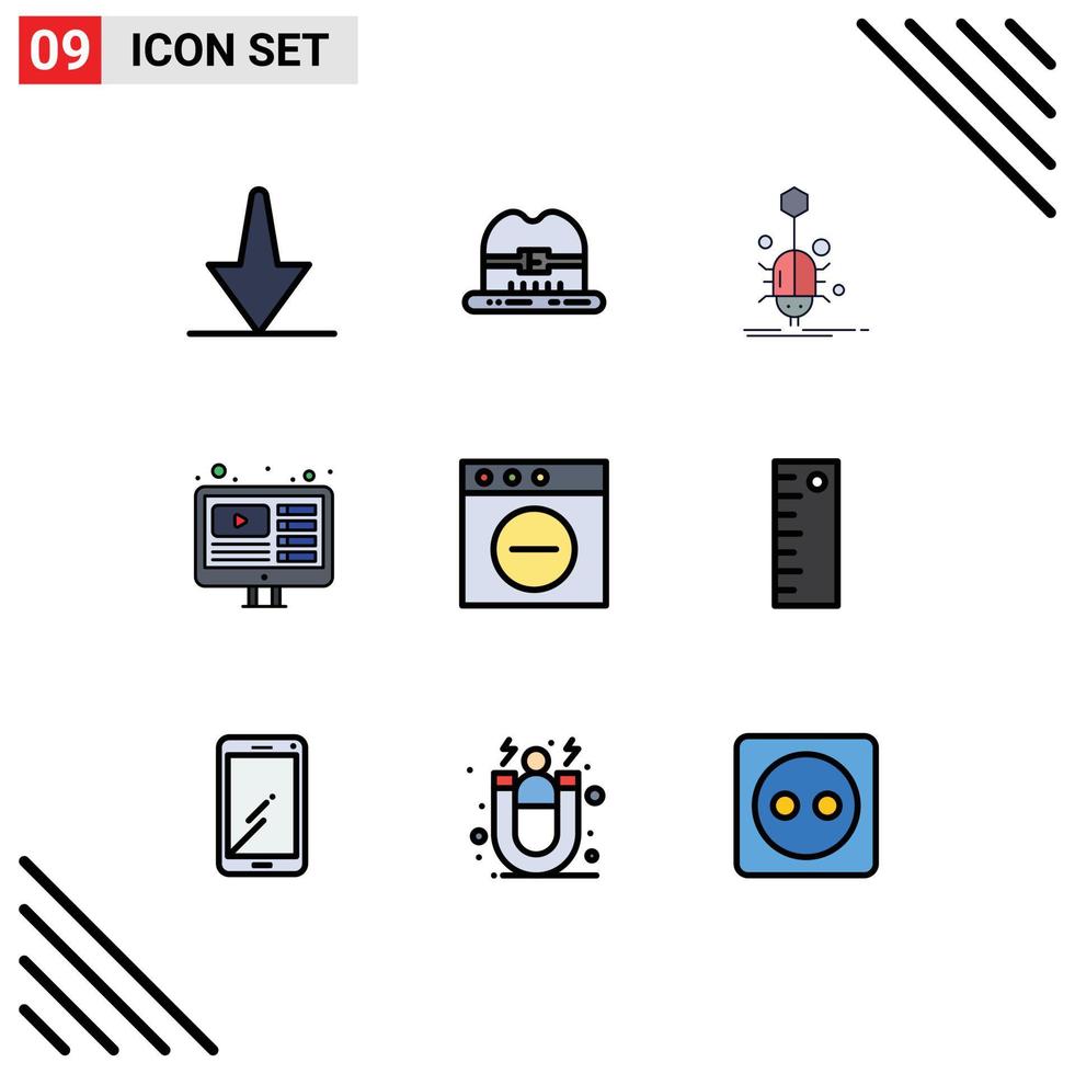 Pack of 9 creative Filledline Flat Colors of mac app spider live web Editable Vector Design Elements