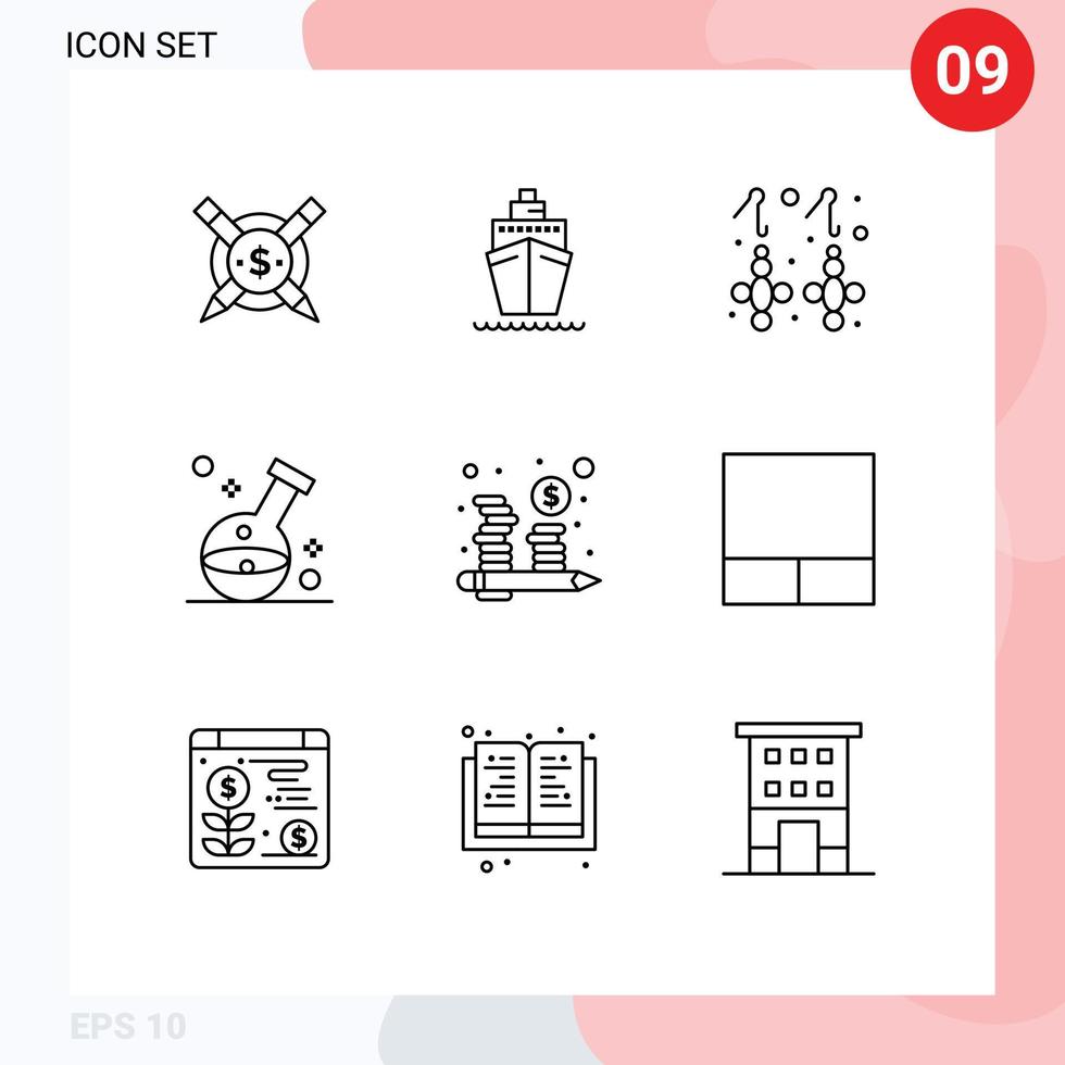 Mobile Interface Outline Set of 9 Pictograms of budget laboratory earring hospital health Editable Vector Design Elements