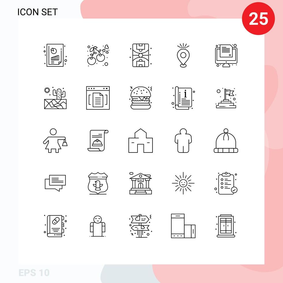 25 Thematic Vector Lines and Editable Symbols of online map city holiday pin Editable Vector Design Elements