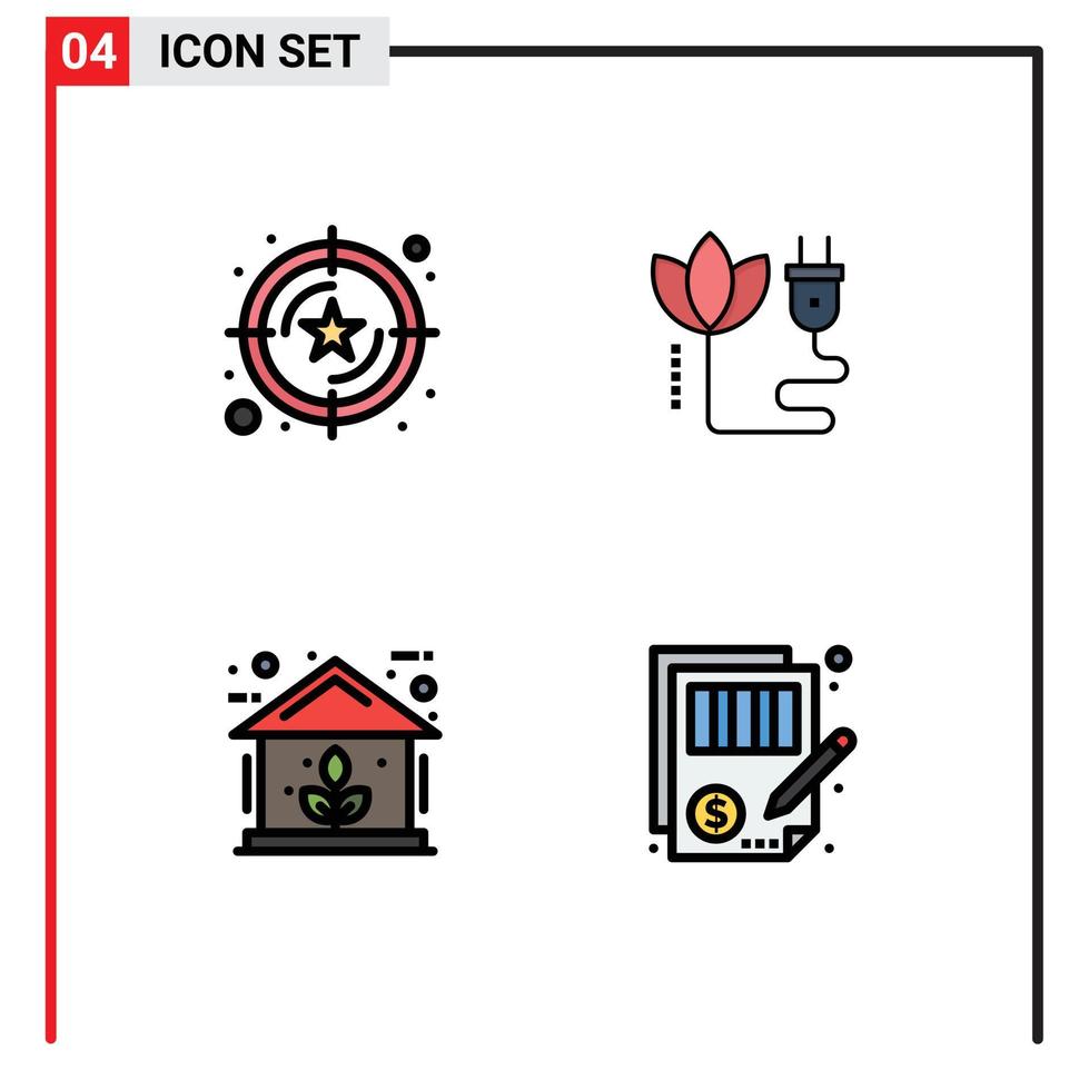 Group of 4 Filledline Flat Colors Signs and Symbols for rating green value cable power Editable Vector Design Elements