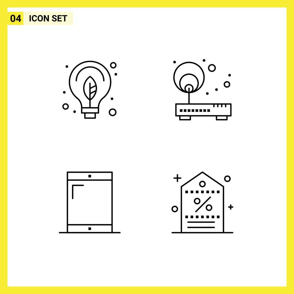 4 User Interface Line Pack of modern Signs and Symbols of energy cellphone bulb network phone Editable Vector Design Elements