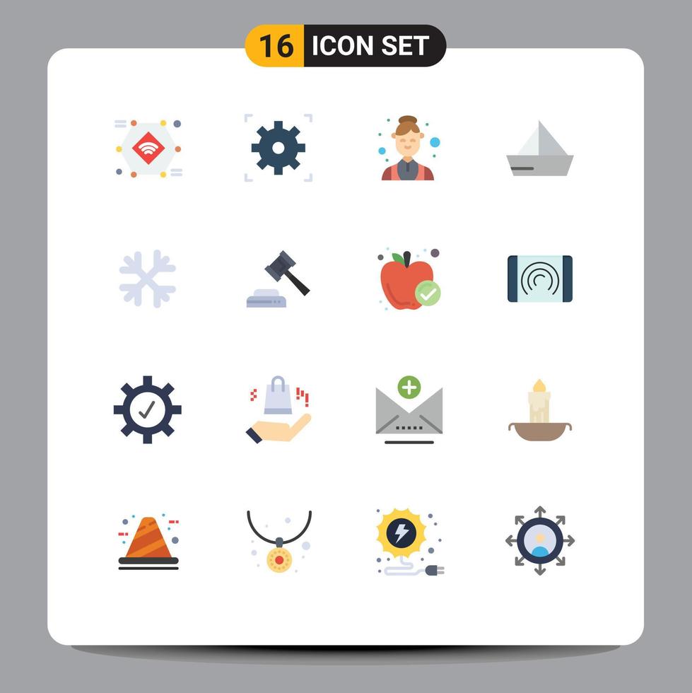 Modern Set of 16 Flat Colors Pictograph of snow vehicles assistant ship boat Editable Pack of Creative Vector Design Elements