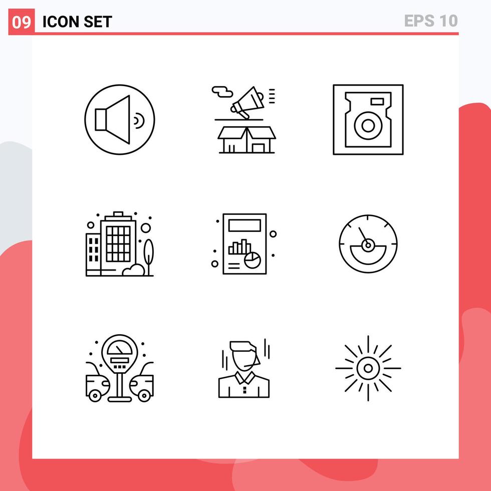 Pictogram Set of 9 Simple Outlines of graph calculate disk business enterprise Editable Vector Design Elements