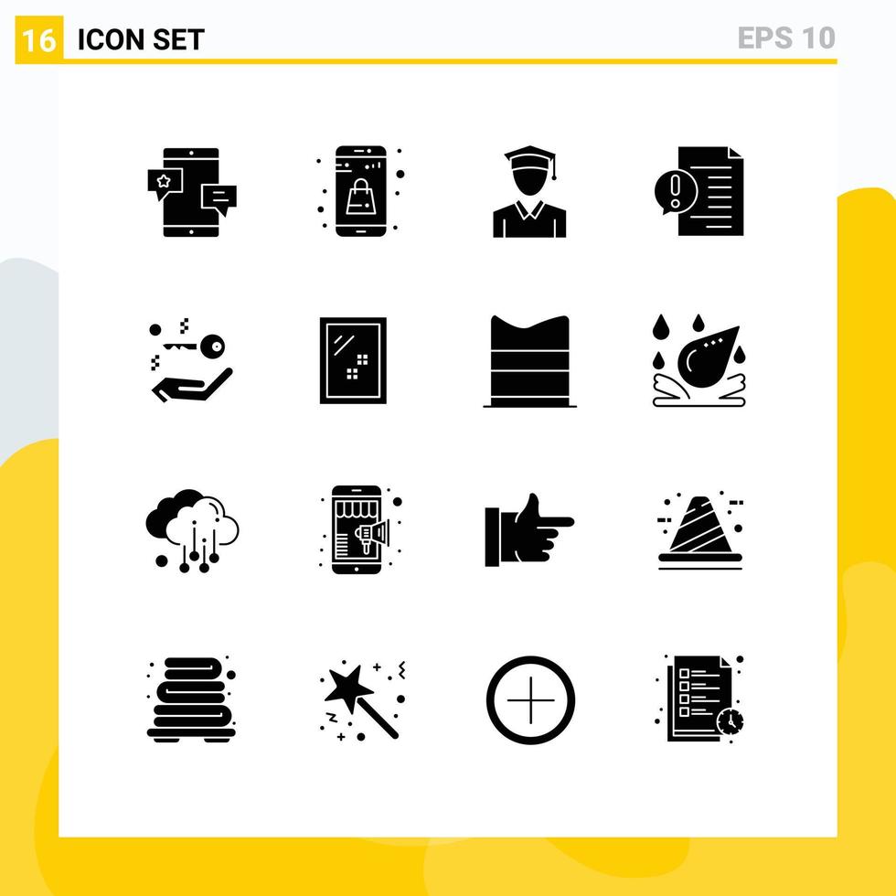 Pack of 16 Modern Solid Glyphs Signs and Symbols for Web Print Media such as house faq online app document communication Editable Vector Design Elements