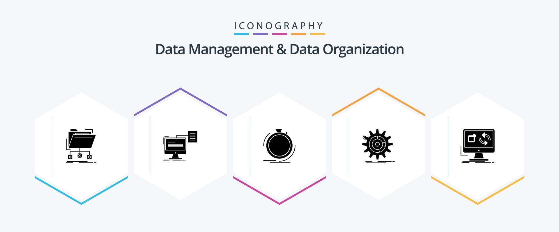 Data Management And Data Organization 25 Glyph icon pack including management. setting. cv. speed. performance vector