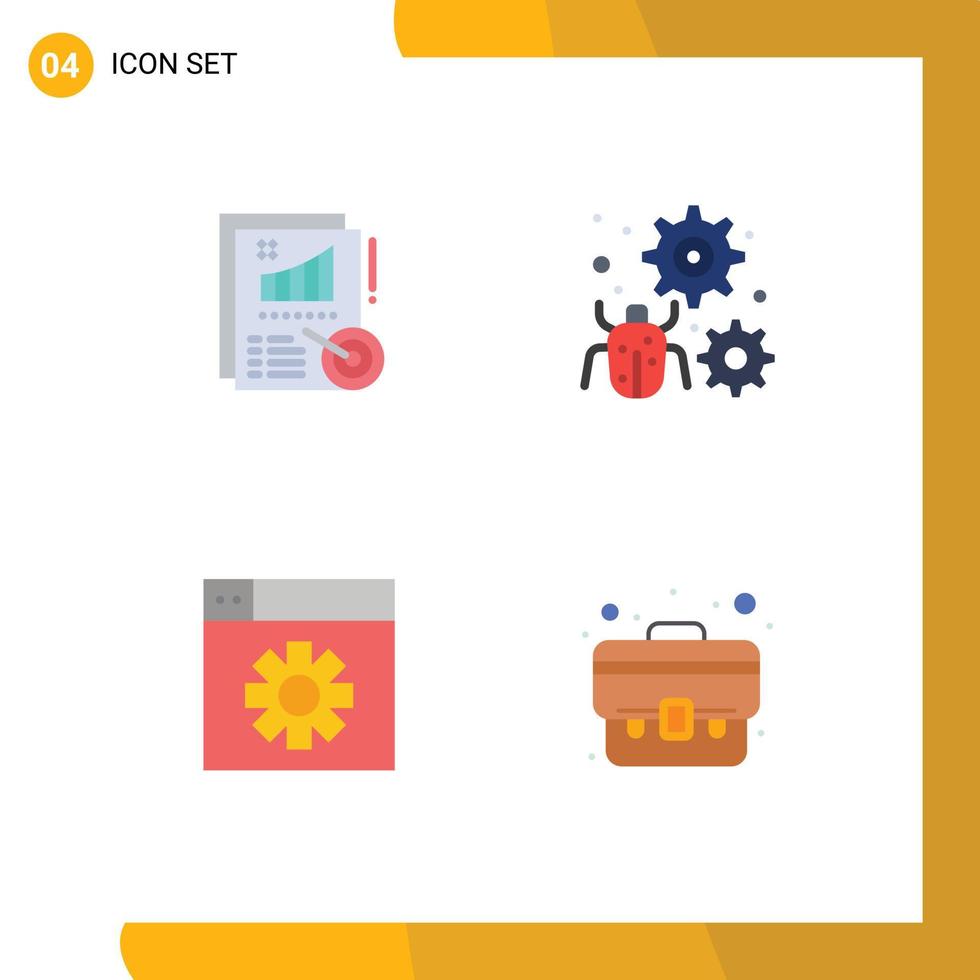 Modern Set of 4 Flat Icons and symbols such as analytics web design bug setting Editable Vector Design Elements