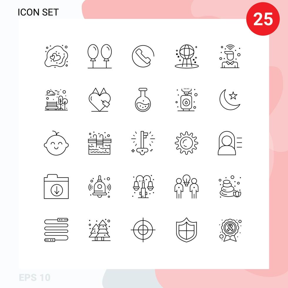 Stock Vector Icon Pack of 25 Line Signs and Symbols for signal desk answer world earth Editable Vector Design Elements