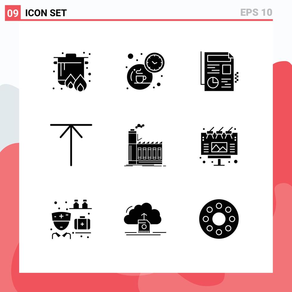 Modern Set of 9 Solid Glyphs Pictograph of manufacturing industrial document factory home Editable Vector Design Elements