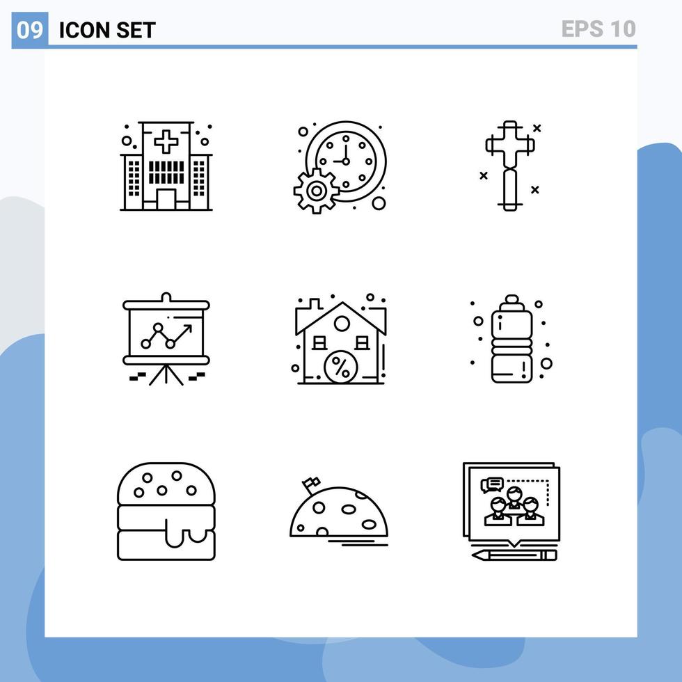 Outline Pack of 9 Universal Symbols of projector graph schedule chart cross Editable Vector Design Elements