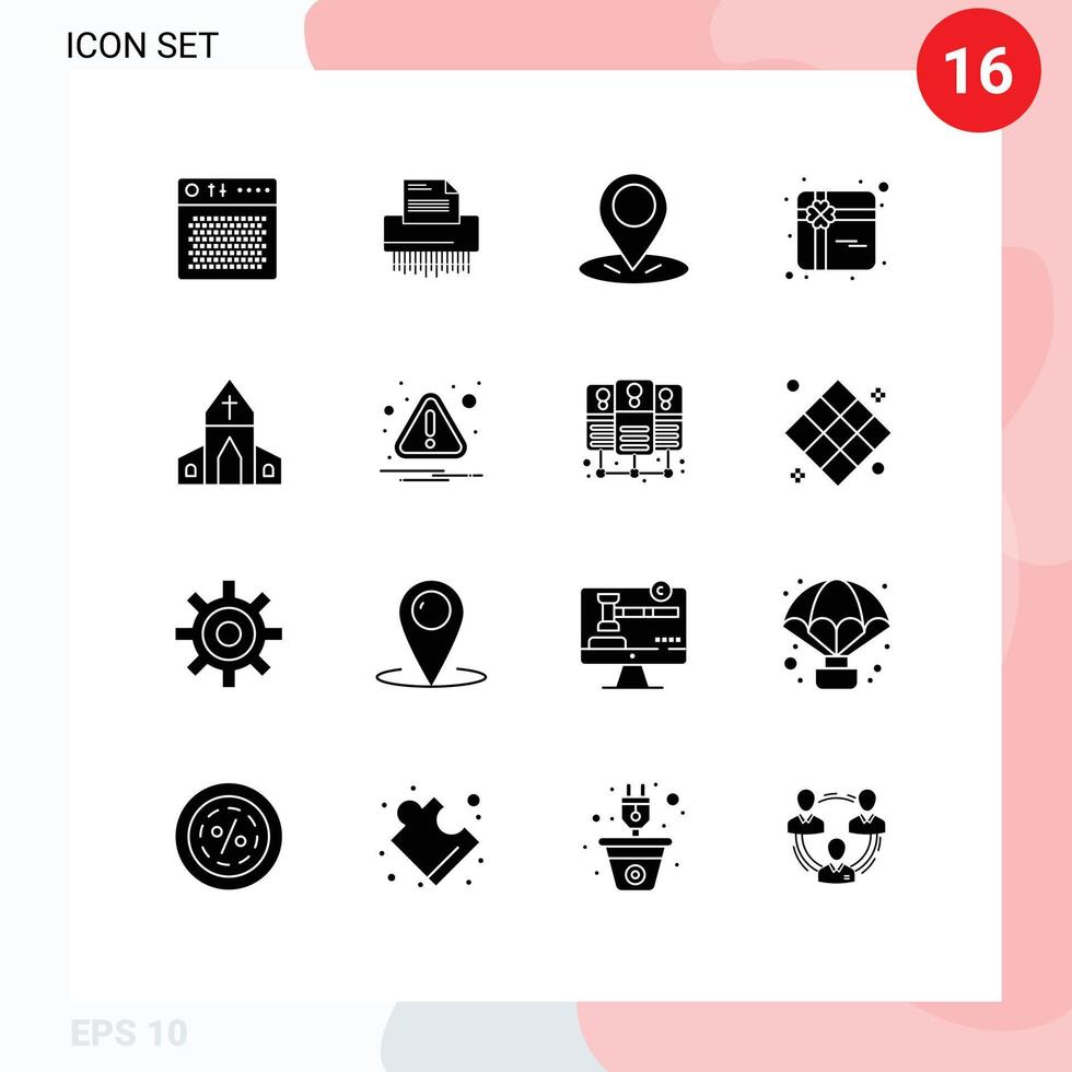 Group of 16 Solid Glyphs Signs and Symbols for present gift file pin gps Editable Vector Design Elements