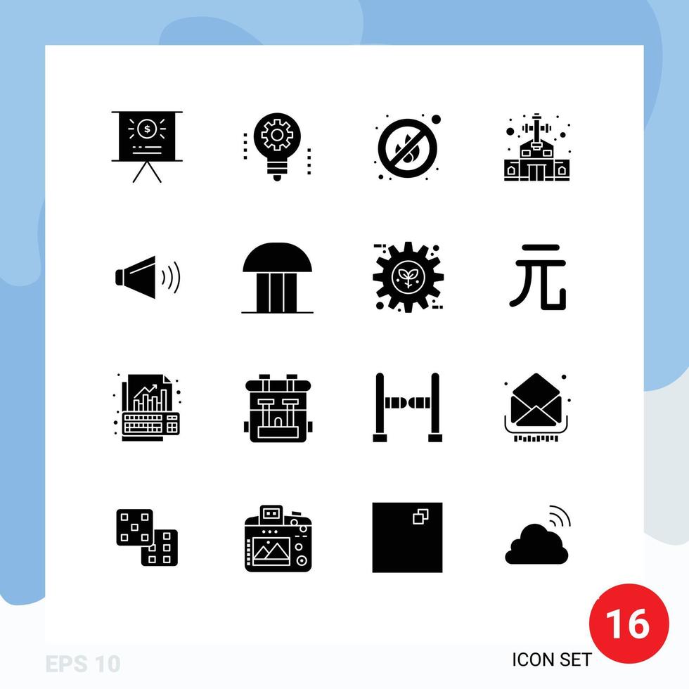 16 Universal Solid Glyphs Set for Web and Mobile Applications volume sound fire christian cross catholic Editable Vector Design Elements