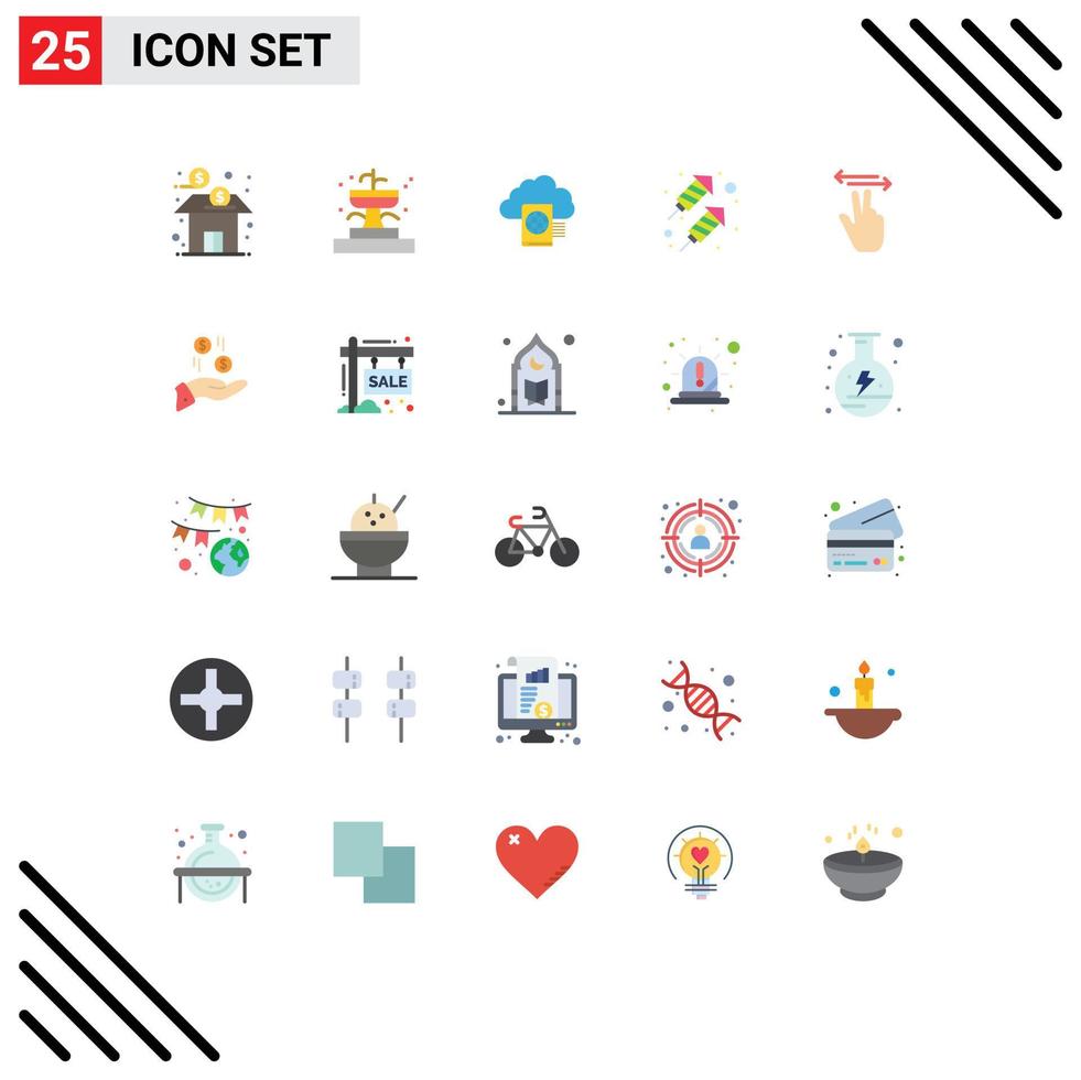 Modern Set of 25 Flat Colors and symbols such as hand fire work park party upload Editable Vector Design Elements