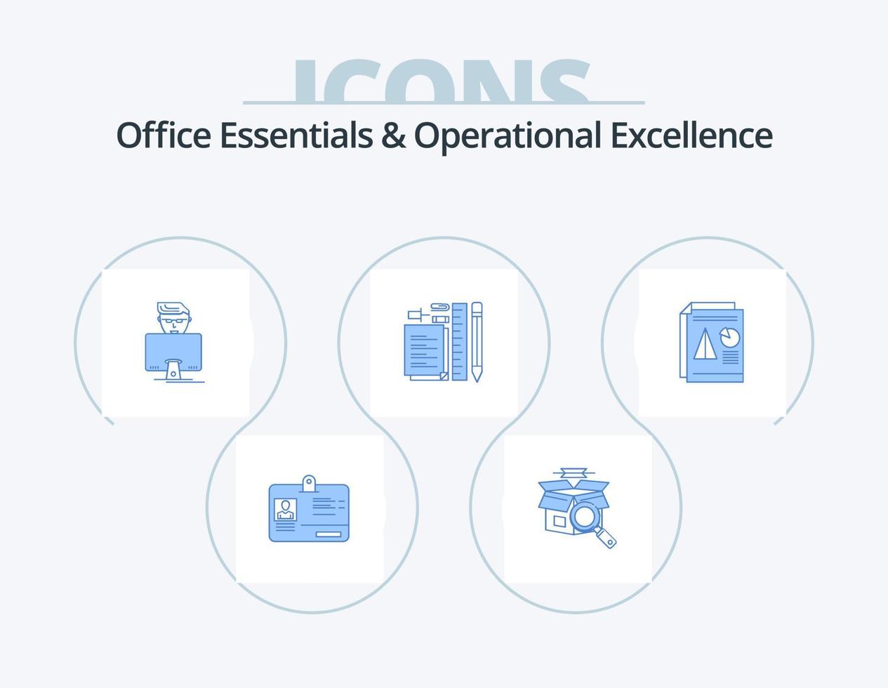 oficina esenciales y Operacional excelencia azul icono paquete 5 5 icono diseño. informe. bloc. hacker bolígrafo. estacionario vector